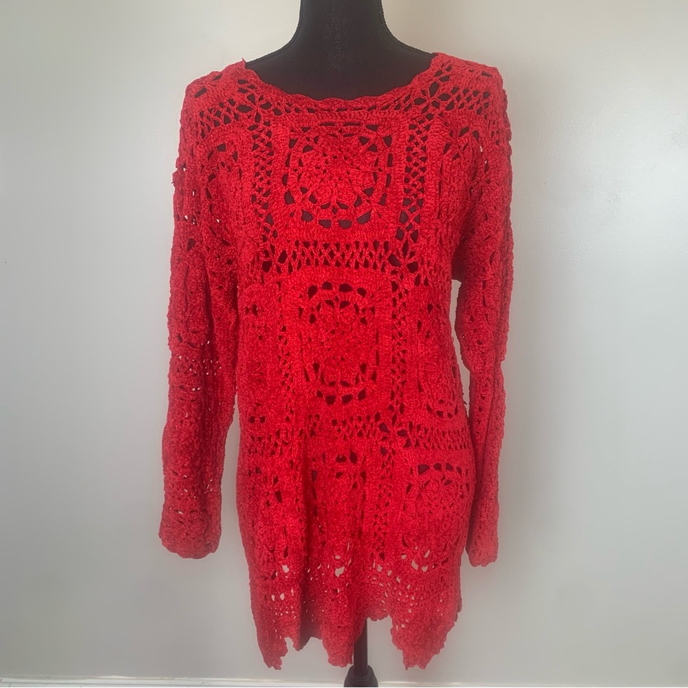 Vintage The Works Saks Fifth Avenue Women’s‎ Red Hand Crocheted Dress Y2K Size M